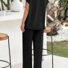 Summer Sets Women 2 Piece Outfits Casual Ribbed Knit Short Sleeve Tops Wide Leg Pants Lounge Set Travel Tracksuit