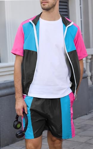Men's 80s 90s Outfit Vintage Windbreaker Jacket Track Suit Disco Outfits Workout Set
