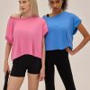 Open Back Workout Tops for Women Loose Fit Athletic Crop Tee Short Sleeve Gym Running Yoga Shirt