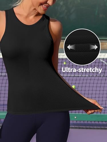 Workout Tank Tops for Women Seamless Full Length Gym Tops Athletic Yoga Top Built in Bra