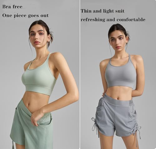 2 Packs Breathable Workout Shorts Pants Sports Bra Set for Women,Women's Gym Short Trousers Outfits Set.