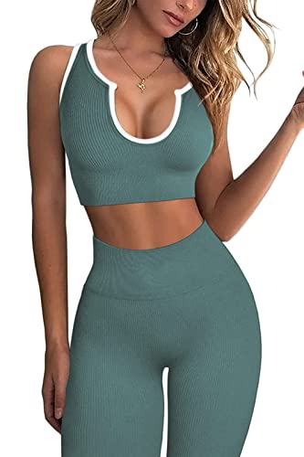 Work Out Sets Womens - Gym Two Piece Outfits Seamless Crop Tank High Waist Yoga Leggings