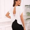 Womens 3 Pack Open Back Tops Casual Short Sleeve Workout Shirts Y2k Crop Athletic Tops Gym Yoga Running Tees