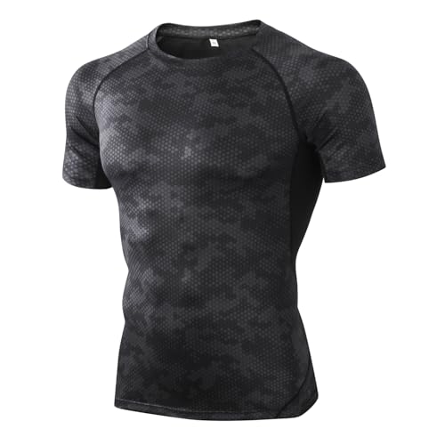 Compression Shirt Men 3 Pack Quick-Dry Athletic Baselayer 4-Way Stretch Moisture-Wicking Short Sleeve Workout Shirts