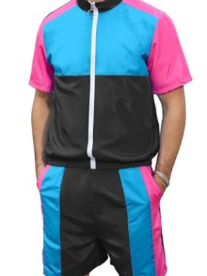Men's 80s 90s Outfit Vintage Windbreaker Jacket Track Suit Disco Outfits Workout Set