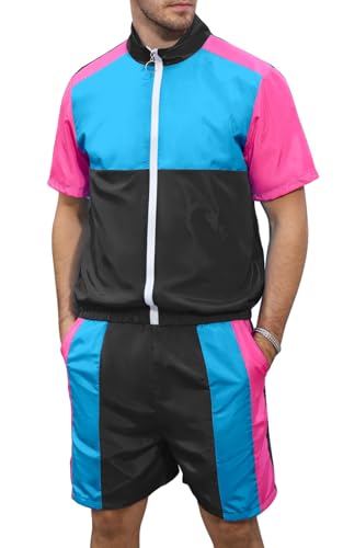 Men's 80s 90s Outfit Vintage Windbreaker Jacket Track Suit Disco Outfits Workout Set