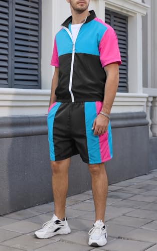 Men's 80s 90s Outfit Vintage Windbreaker Jacket Track Suit Disco Outfits Workout Set