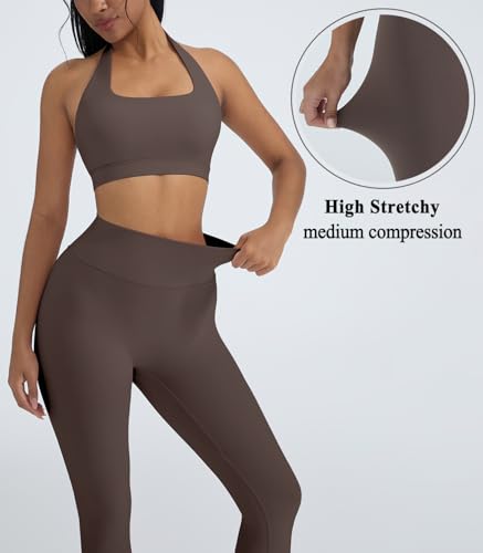 2 Piece Workout Sets for Women Halter Sports Bras Gym Sets Booty Leggings Outfits