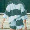 Womens Summer 2 Piece Lounge Sets Oversized Striped Matching Workout Set Half Zip Tracksuit Top with Pockets