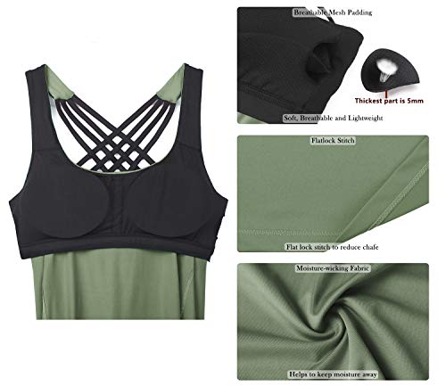 Women's Open Back Workout Athletic Yoga Tank Tops with Built in Bra