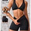 Women's Leopard Workout Set 2 Piece Twist Front Cross Back Sports Bra Biker Shorts Set