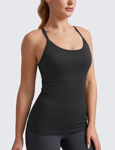 Seamless Workout Tank Tops for Women Racerback Athletic Camisole Sports Shirts with Built in Bra