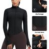 Women's Cropped Running Workout Jackets Zip Slim Fit Athletic Tops with Thumb Holes