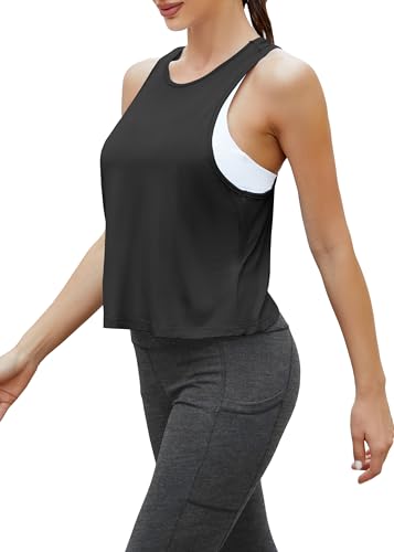 Workout Tops for Women Split Back Cropped Yoga Athletic Sports Shirts
