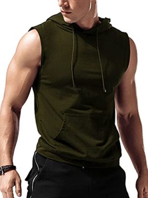 Men's Workout Hooded Tank Tops Sleeveless Gym Training Hoodies Bodybuilding Muscle Cut Off T Shirt