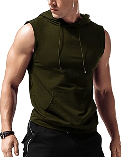 Men's Workout Hooded Tank Tops Sleeveless Gym Training Hoodies Bodybuilding Muscle Cut Off T Shirt