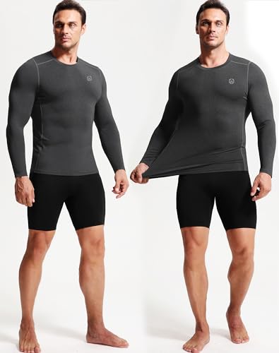 Men's 3 Pack Dry Fit Long Sleeve Compression Shirts Workout Running Shirts