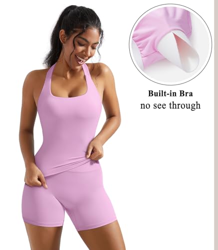 2 Piece Workout Sets for Women Halter Sports Bra Tank Gym Biker Shorts Outfits