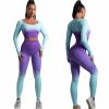 Women's Fitness Clothing Gym Outfit and Yoga Workout Set – Seamless Crop Top and High Waisted Leggings Ombre Gradient