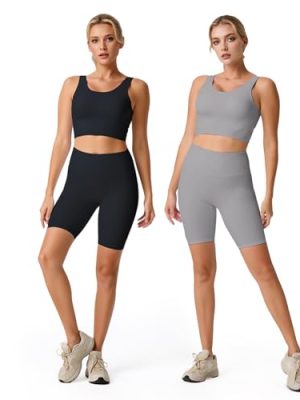 Workout Sets for Women Petite Small Size ，4-Piece Seamless High Waisted Yoga Pants & Sports Bra - Gym Running Wear