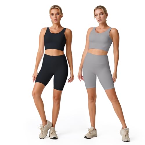 Workout Sets for Women Petite Small Size ，4-Piece Seamless High Waisted Yoga Pants & Sports Bra - Gym Running Wear