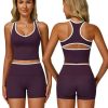 Workout Sets for Women 2 Piece Color Block V Neck Racerback Tank Top Built in Bra High Waist Shorts