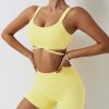 Workout Sets for Women 2 Piece Twist Front Halter Sports Bras High Waist Biker Shorts Exercise Gym Yoga Outfit