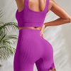 4 Piece Workout Sets for Women Seamless Ribbed High Waist Yoga shorts with Sports Bra Outfits