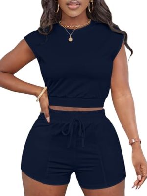 Short Sets for Women 2 Piece Summer Sets Cap Sleeve Crop Tops and Shorts Tracksuits Sets