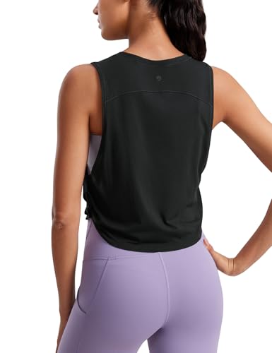 Pima Cotton Cropped Workout Tank Tops for Women - Sleeveless Sports Athletic Yoga Running Gym Crop Shirts