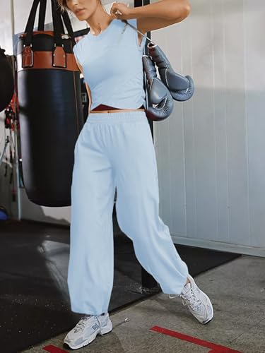 Women 2 Piece Outfit Set Loungewear Cropped Tops and Jogger Sweatpant Matching Set Coordinated Sweatsuit with Pockets