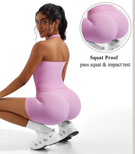 2 Piece Workout Sets for Women Halter Sports Bra Tank Gym Biker Shorts Outfits