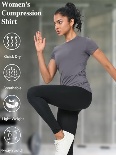 5-Pack Women's Compression Shirts Short Sleeve Workout Tops Athletic Baselayer Quick Dry Gym Yoga Running T-Shirt
