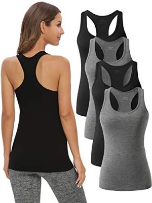 Racerback Workout Tank Tops for Women Basic Athletic Tanks Yoga Shirt Sleeveless Exercise Tops 4 Pack