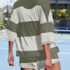 Womens Striped Two Piece Outfits Matching Sets Lounge Workout Set Top and Short with Pockets Casual Travel Clothing