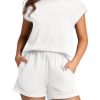 2 Piece Sets for Women Casual Summer Travel Vacation Outfits Cap Sleeve Shorts Lounge Set