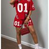Women's 2 Piece Workout Set Number Letter Graphic Jersey Shirts with Track Shorts Tracksuits