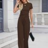 Women's 2 Piece Lounge Sets For Women Summer 2025 Ruched Short Sleeve Tops Wide Leg Pant Sets Tracksuit