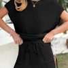 Summer Sets Women 2 Piece Outfits Casual Ribbed Knit Short Sleeve Tops Wide Leg Pants Lounge Set Travel Tracksuit