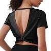 Open Back Workout Tops for Women Crop Yoga Shirts Lightweight Twist Back Athletic Running Gym Tops