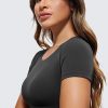 Womens Butterluxe Double Lined Short Sleeve Crop Tops Crew Neck Casual Workout T-Shirt Cute Basic Tee