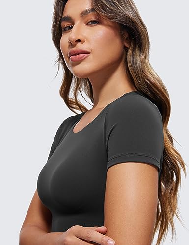 Womens Butterluxe Double Lined Short Sleeve Crop Tops Crew Neck Casual Workout T-Shirt Cute Basic Tee