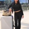 Women's Workout 2 Piece Lounge Sets Long Sleeve Tops Foldover Flare Pants Casual Outfits Tracksuit