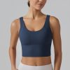 Longline Sports Bra for Women V Back Wireless Padded Medium Support Yoga Bra Workout Crop Tank Tops