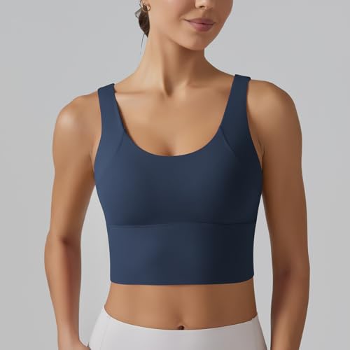 Longline Sports Bra for Women V Back Wireless Padded Medium Support Yoga Bra Workout Crop Tank Tops