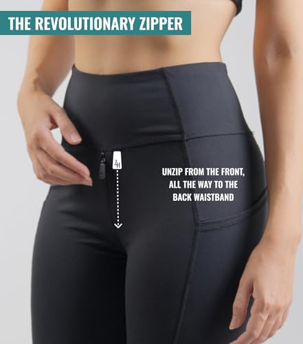 Leggings, Women’s Workout Leggings Front to Back Zipper Design, Black