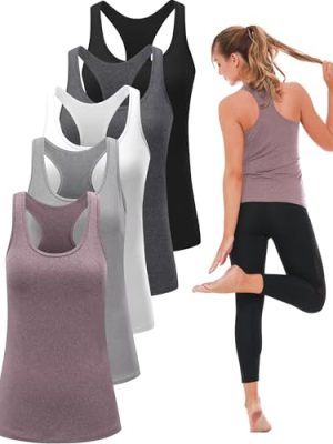 6 or 5 Pack Workout Tank Tops for Women, Athletic Racerback Sports Tank Tops, Compression Sleeveless Dry Fit Shirts