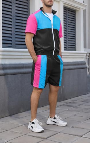 Men's 80s 90s Outfit Vintage Windbreaker Jacket Track Suit Disco Outfits Workout Set