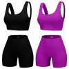 4 Piece Workout Sets for Women Seamless Ribbed High Waist Yoga shorts with Sports Bra Outfits