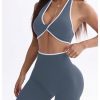 Women's 2 Piece Workout Set Twist Front Halter Yoga Crop Top High Waist Leggings Outfits